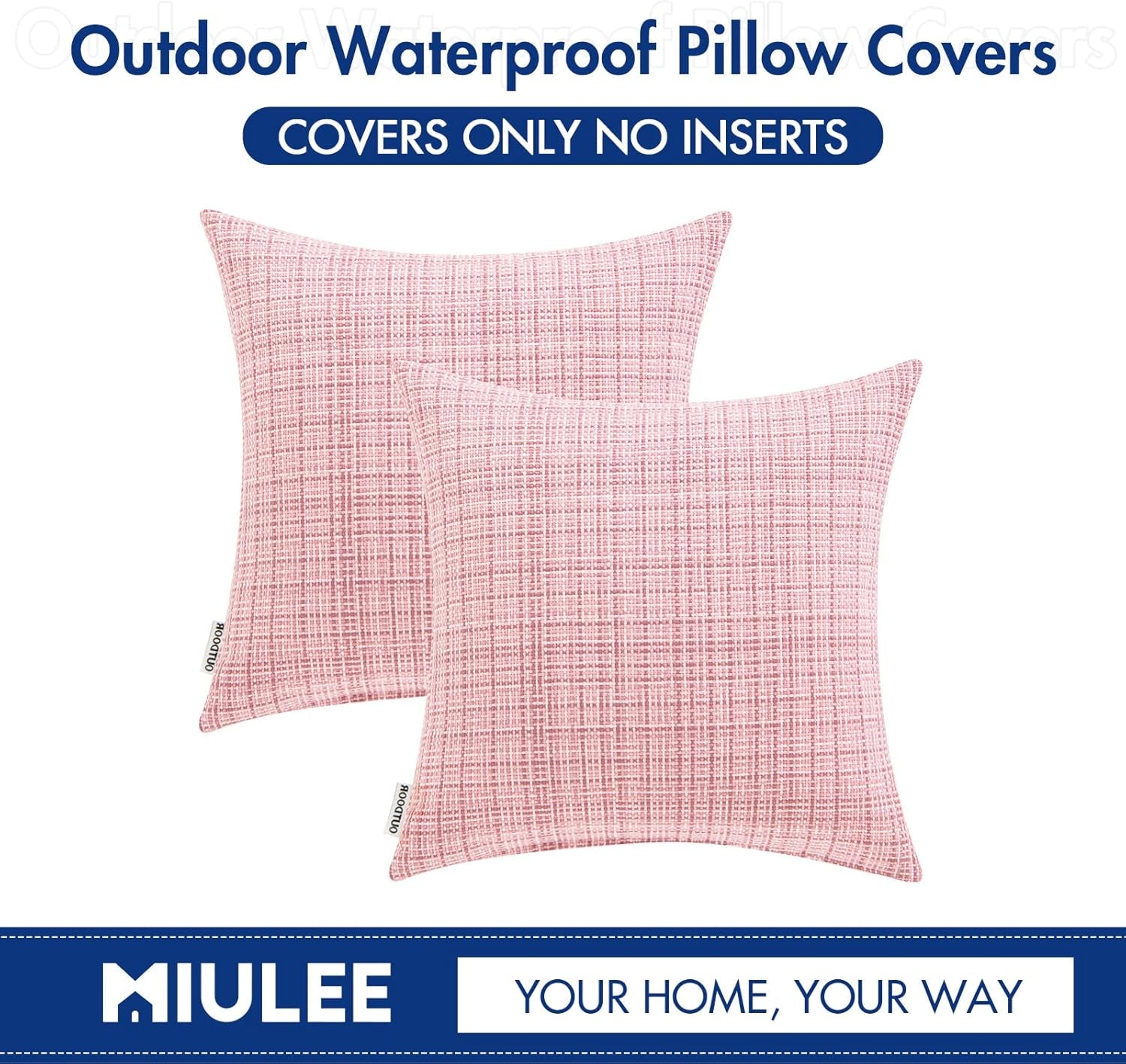 Outdoor Waterproof Throw Pillow Covers Decorative Farmhouse Water Resistant Cushion Covers for Tent Patio Garden Couch Sofa Pack of 2, 16X16 Inch Pink