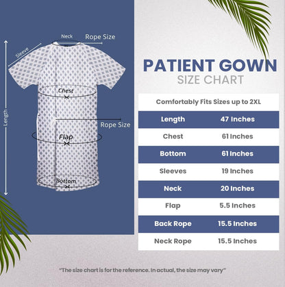 6 Pack Unisex Hospital Gowns, Patient Gowns for Women and Men with Back Tie, Comfortably Fits Sizes up to 2XL Blue