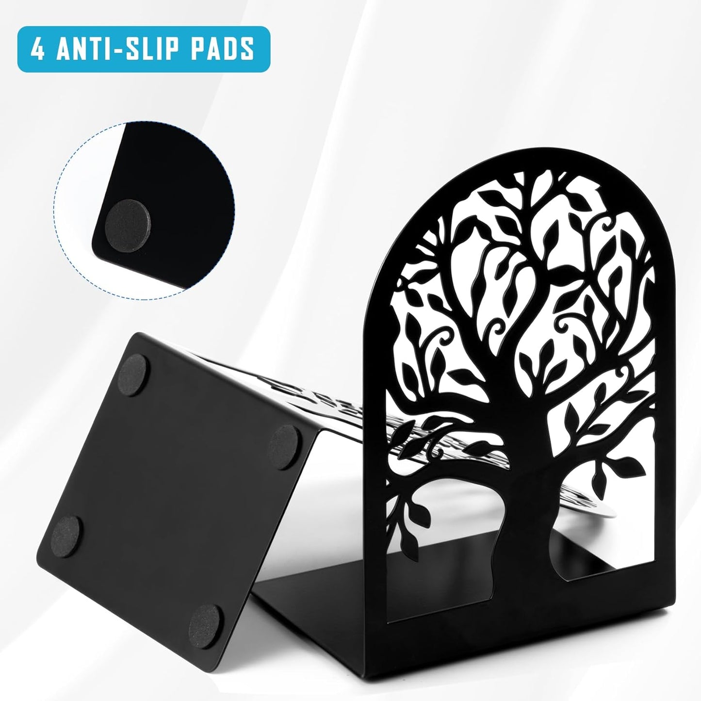 Book Ends, Metal Bookends for Shelves, Modern Tree Book Ends Decorative, Heavy Duty Book Holders Book Stoppers for Home Office Decor, 6.9"X4.7"X3.5" (5 Pairs/10 Pcs)