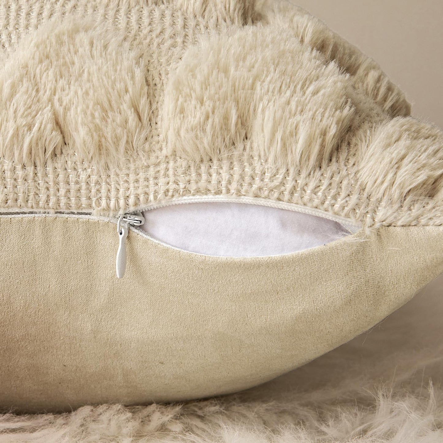 Set of 2 Beige Mothers Day Valentines Pillow Covers Heart Love Decorative Cute Throw Pillows 18X18 Inch Soft Plush Faux Wool Farmhouse for Spring Sofa Livingroom Bed