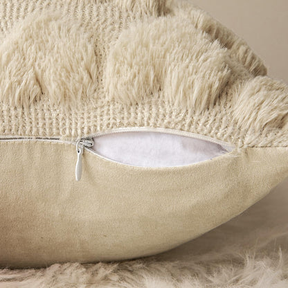 Set of 2 Beige Mothers Day Valentines Pillow Covers Heart Love Decorative Cute Throw Pillows 18X18 Inch Soft Plush Faux Wool Farmhouse for Spring Sofa Livingroom Bed