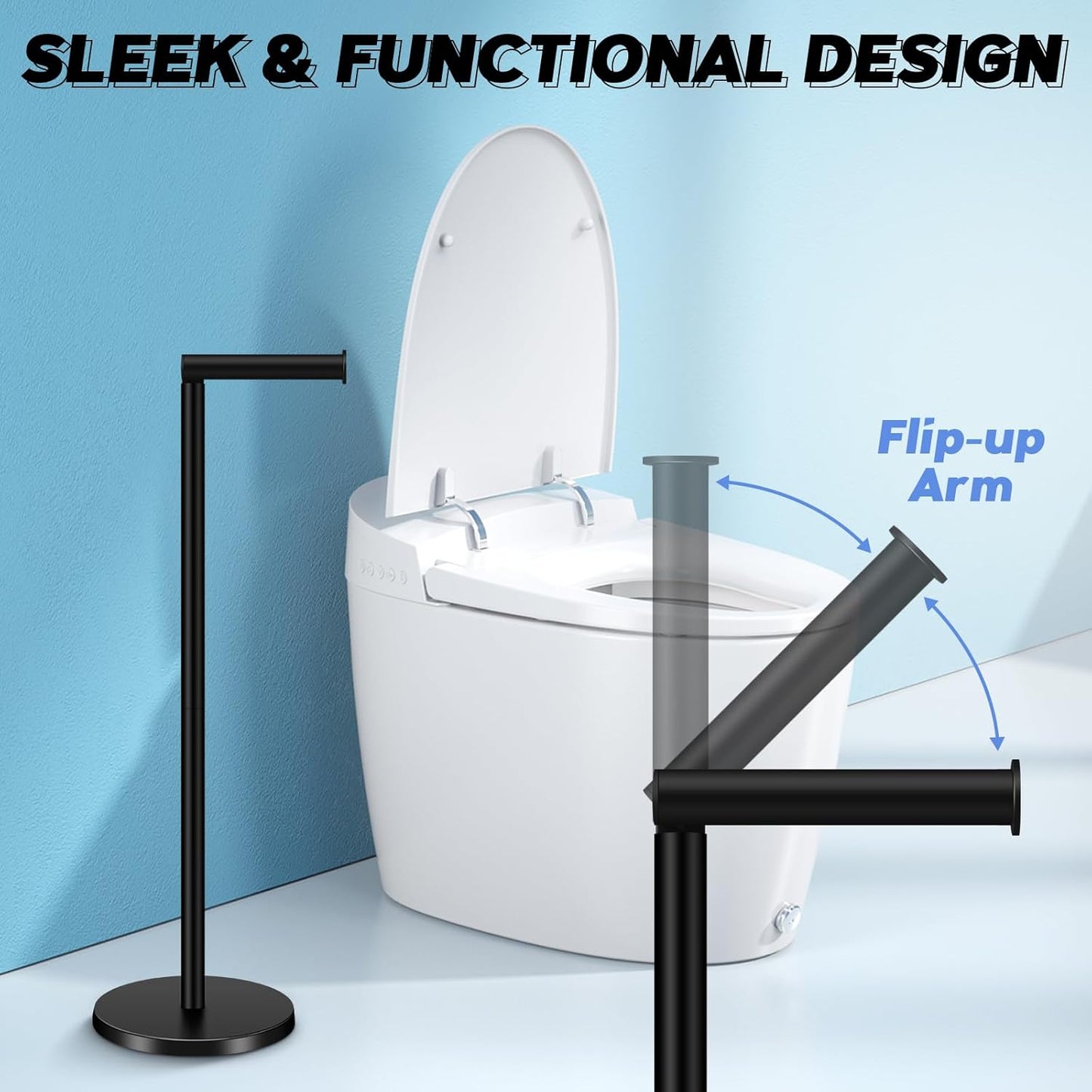 Toilet Paper Holder Stand, Bathroom Toilet Paper Roll Holder Stainless Steel Free Standing, Storage for 4 Rolls of Paper, Matte Black