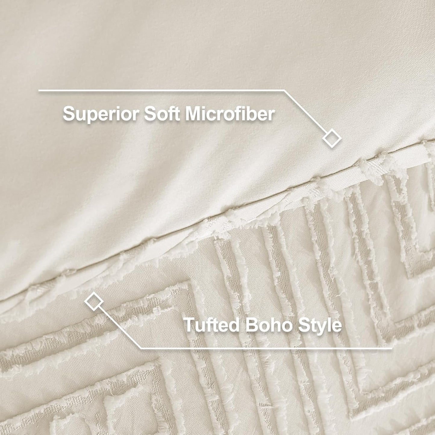 King Size Comforter Set Beige, 3 Pieces Cream Tufted Boho Farmhouse Bedding Comforter Sets, Lightweight Fluffy Comforter Bed Set for All Season (104X90In Comforter and 2 Pillowcases)