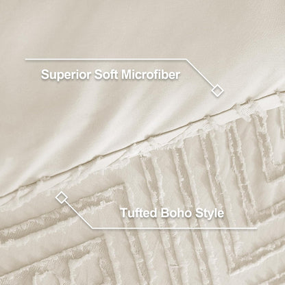 King Size Comforter Set Beige, 3 Pieces Cream Tufted Boho Farmhouse Bedding Comforter Sets, Lightweight Fluffy Comforter Bed Set for All Season (104X90In Comforter and 2 Pillowcases)