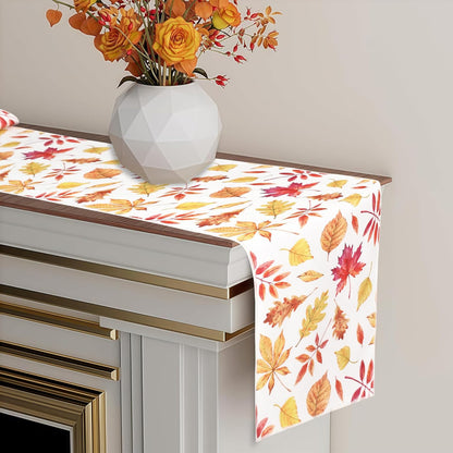 Fall Table Runner for Kitchen Dining Table, Thanksgiving Autumn Printed Harvest Pumpkins Maple Leaves Textured Fabric Halloween Holiday Home Decorations, Water-Proof, Washable, 13" W X 36" L