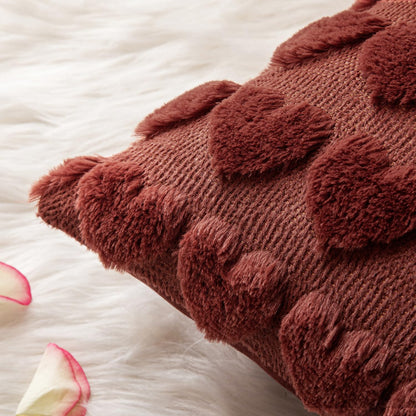 Set of 2 Burgundy Valentines Pillow Covers Heart Love Christmas Decorative Christmas Cute Throw Pillows 18X18 Inch Soft Plush Faux Wool Farmhouse for Spring Sofa Livingroom Bed