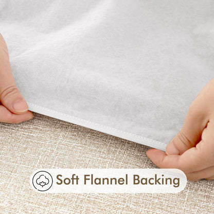 2-Pack Faux Linen Round Table Covers with Flannel Backing, Waterproof Vinyl Fitted Elastic Tablecloths for Picnics, Parties, and Indoor Dining (Fits 45"-56" Round Tables)