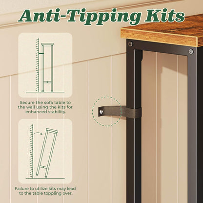 78.8-Inch Rustic Brown Narrow Console Table Set with Charging Station - Dual Sofa Tables for Living Room and Entryway