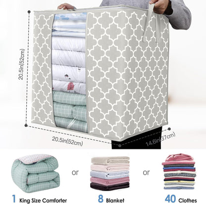 Storage Bags 2 Pack/100L Large Blanket Clothes Organization and Storage Containers for Comforters,Bedding, Foldable Organizer with Reinforced Handle, Clear Window, Sturdy Zippers,Lvory