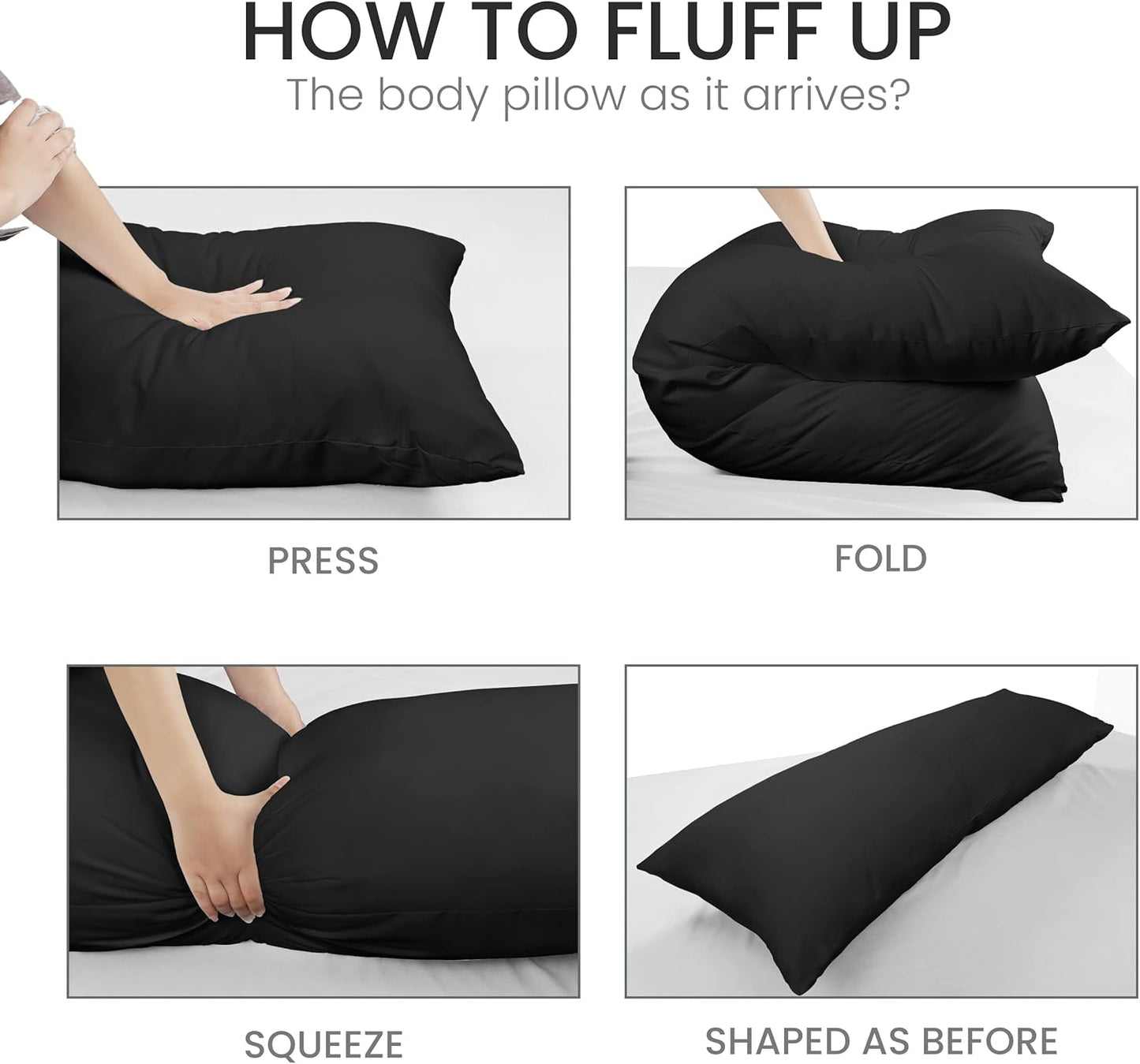 Full Body Pillow for Adults (Black, 20 X 54 Inch), Long Pillow Insert for Sleeping, Ideal for Side Sleepers