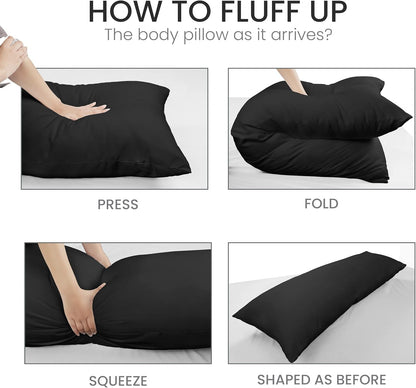 Full Body Pillow for Adults (Black, 20 X 54 Inch), Long Pillow Insert for Sleeping, Ideal for Side Sleepers