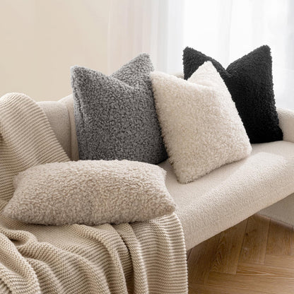 Pack of 2 Throw Pillow Covers 18X18 Inch Neutral Black Faux Fur Decorative Sherpa Pillow Covers Fuzzy Accent Soft Sheepskin Fleece Cushion Cases for Boho Home Decor Couch Living Room Bed