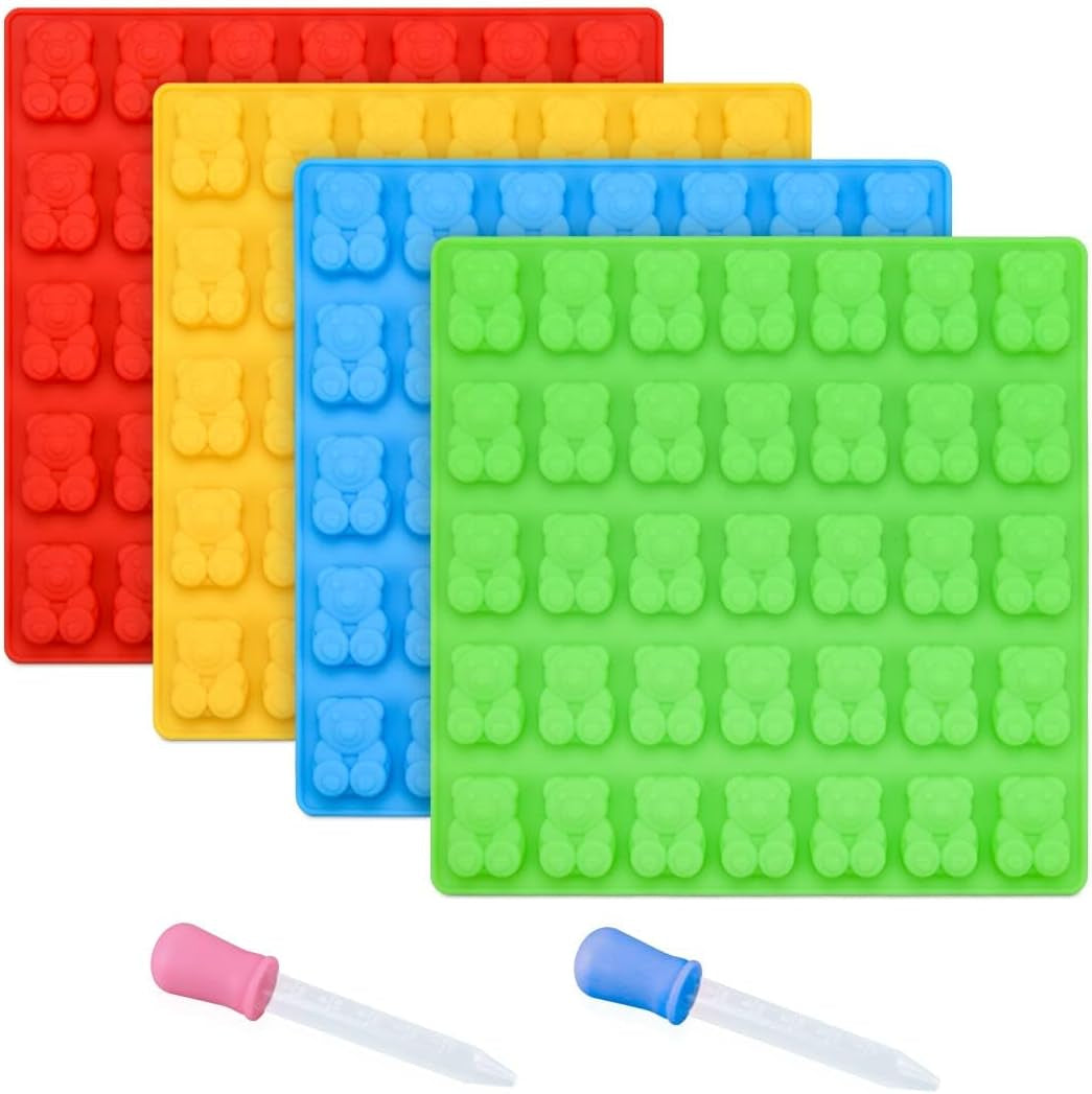 Gummy Bear Molds Candy Molds - 1 Inch Gummy Molds Bear Large Chocolate Molds Silicone 4 Pack LFGB Pinch Test Approved Best Food Grade Silicone