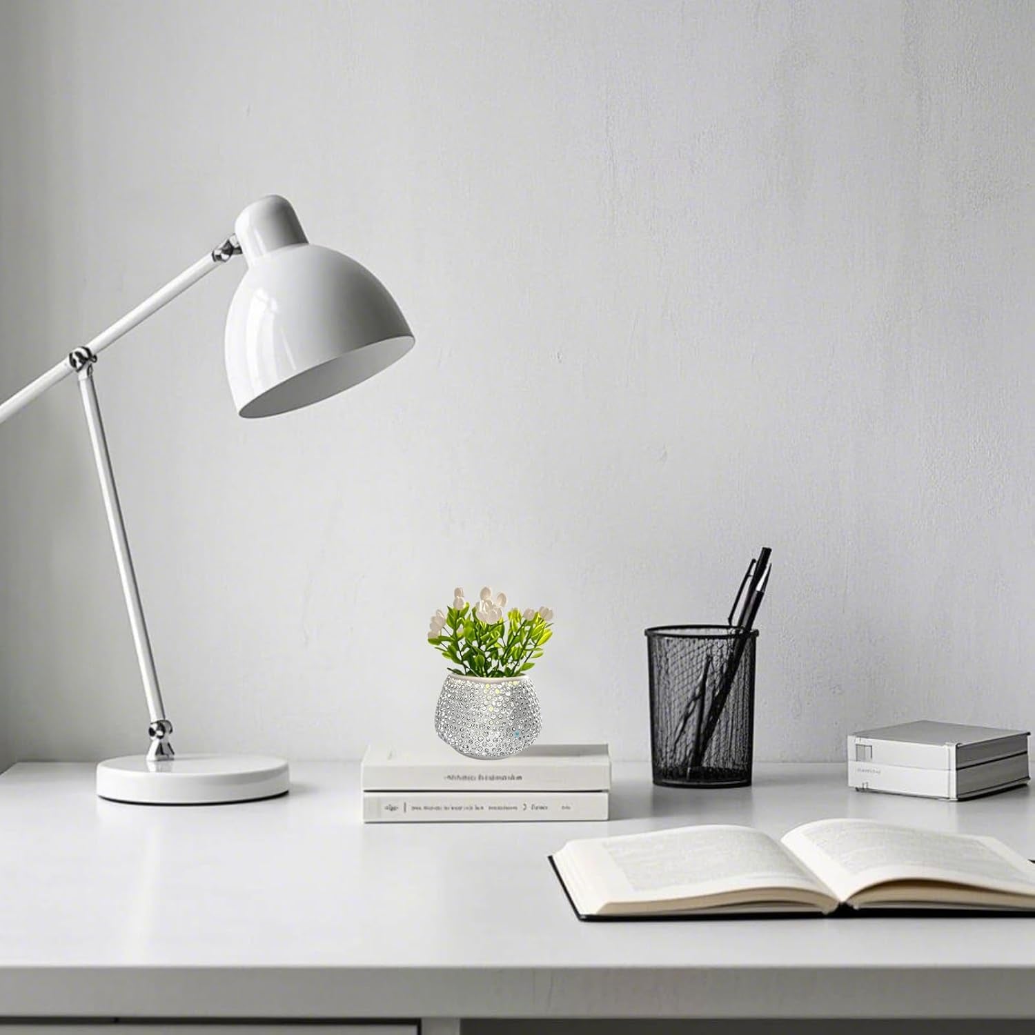 Flower Car Accessories Bling Dashboard Decorations, Car Flower Vase Decals, Cute Car Interior Decor, Bling Desk Flowers for Women Office Girl Gifts