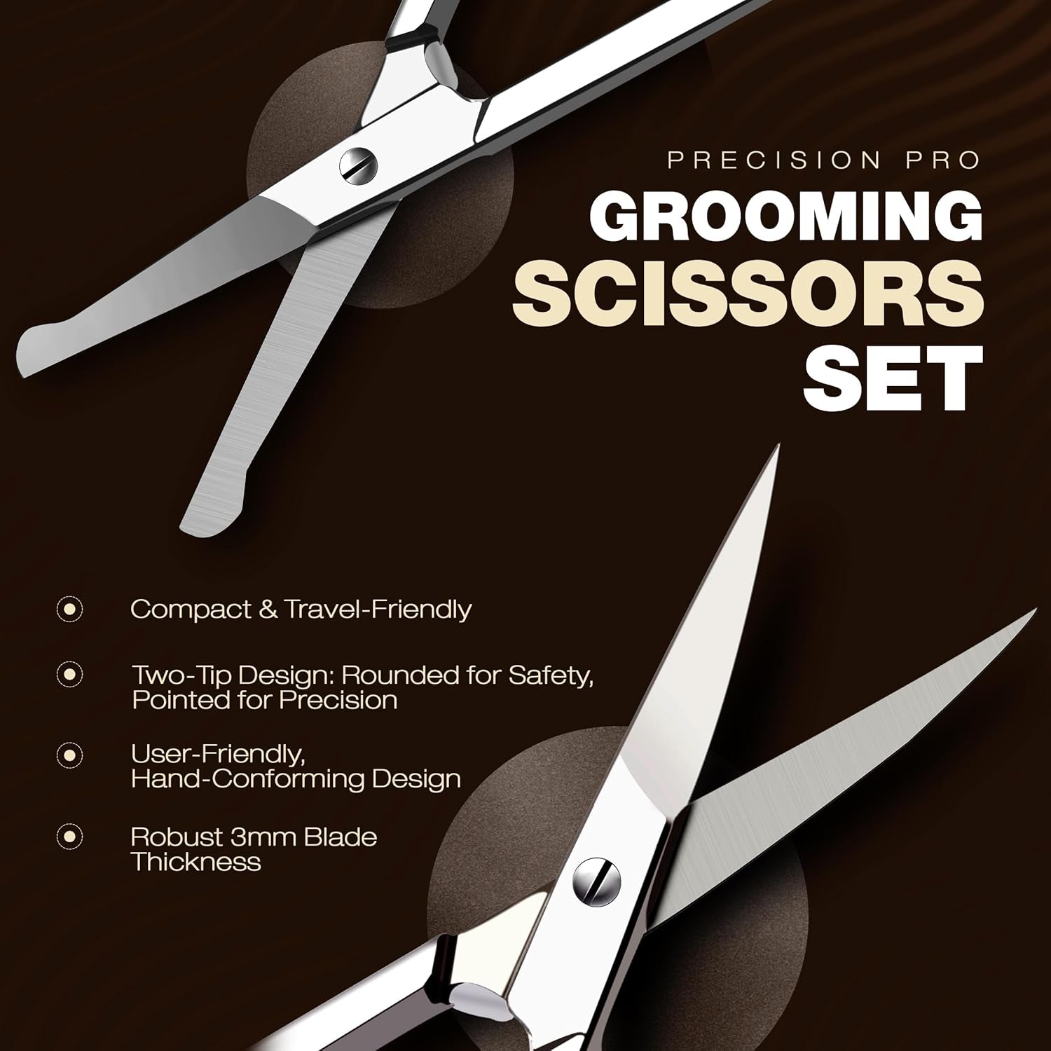 Eyebrow Scissors, Professional Stainless Steel Small Shears for Men and Women, Nose Hair Scissors for Grooming Mustache, Beard, Eyelashes, Ear Hair Trimming, Silver
