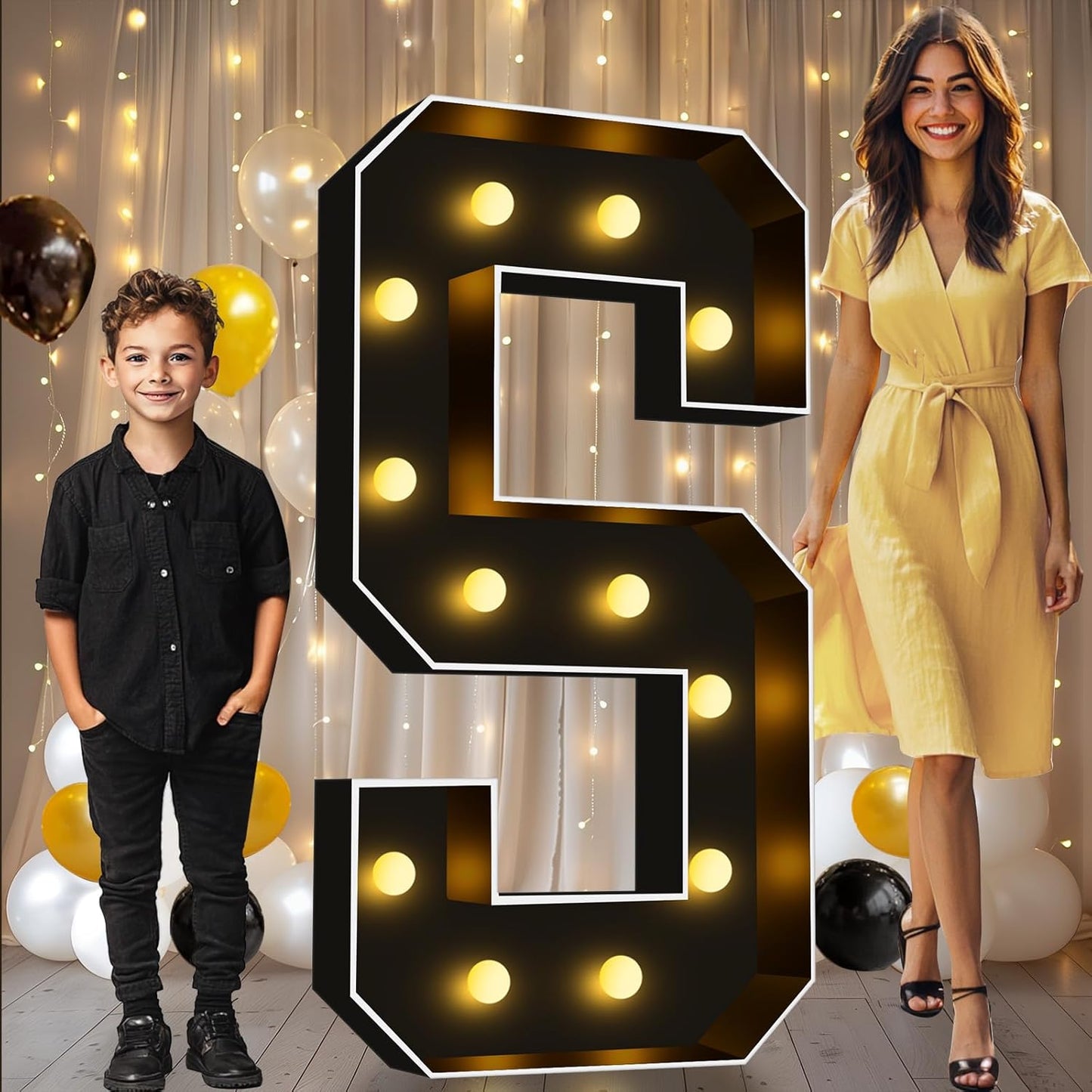 4 FT Marquee Light up Letters, Black Letter Lights 4 Feet Tall, Giant Sign Big Mosaic for Balloons Birthday Party Anniversary Wedding Decorations, Warm White S