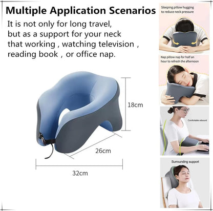 All-Round Head Support Neck Pillow,Memory Foam Travel Neck Pillow for Long Flights, Travel Pillow Comfortable and Breathable Is for Car, Train, Bus Trip,Home and Office Use (Blue)