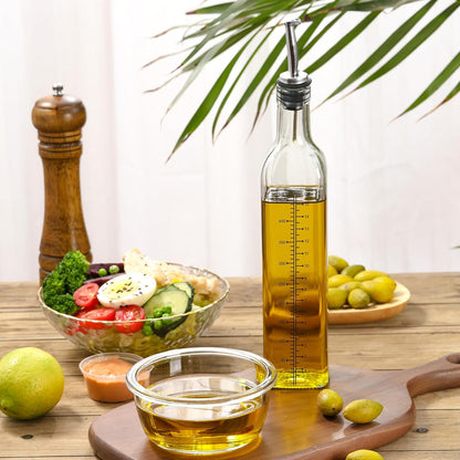 17Oz Glass Olive Oil Dispenser Bottle - 500Ml Clear -Oil & Vinegar Cruet with Pourers and Funnel - Olive Oil Carafe Decanter for Kitchen