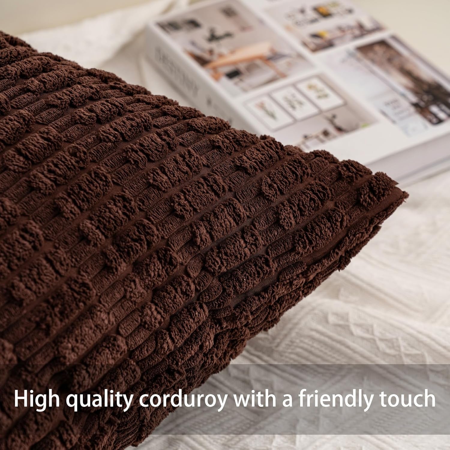 Pack of 2 Corduroy Decorative Throw Pillow Covers 18X18 Inchsoft Boho Striped Pillow Covers Modern Farmhouse Home Decor for Sofa Living Room Couch Bed（Coffee）