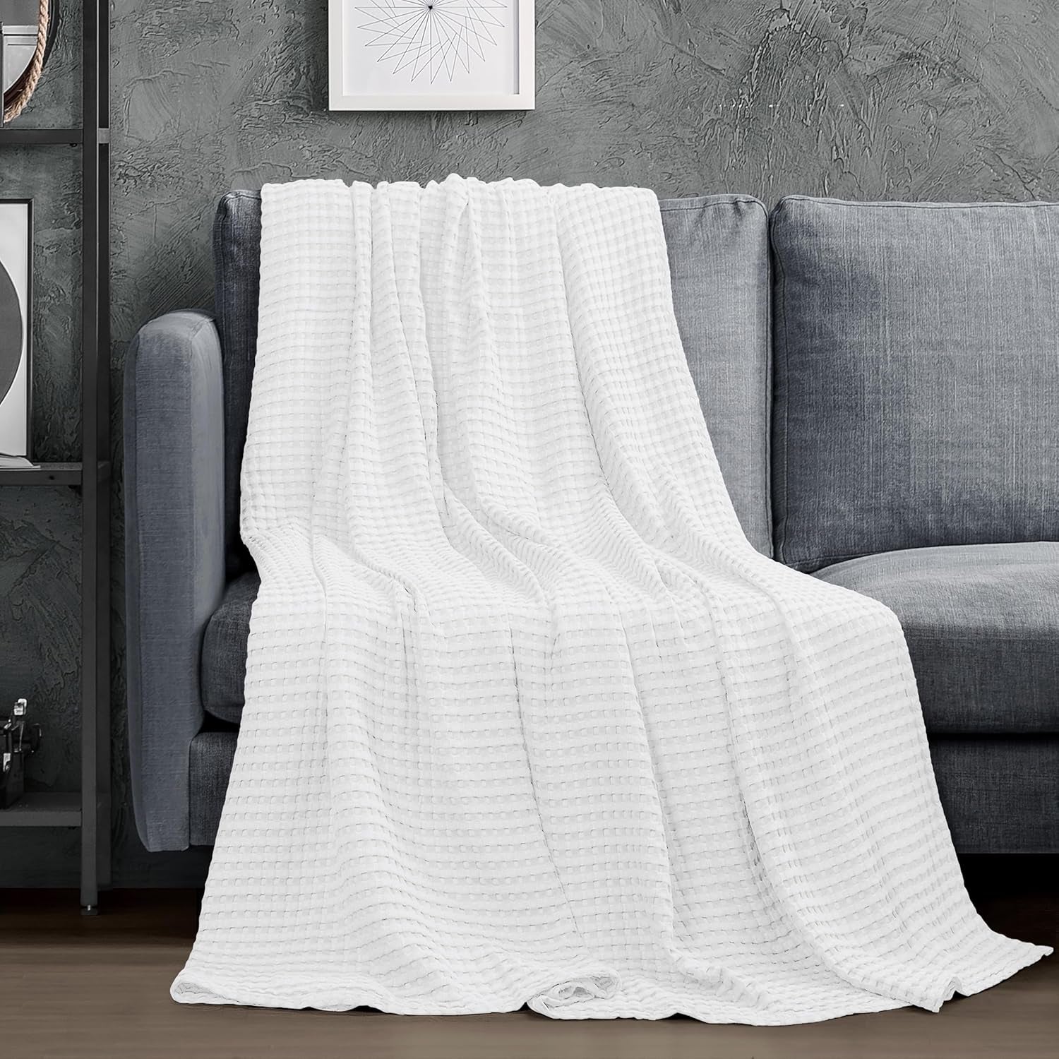 White 100% Cotton Waffle Blanket 300 GSM [Queen - 90X90 Inch] Soft Lightweight Breathable Bed Blanket for All Season