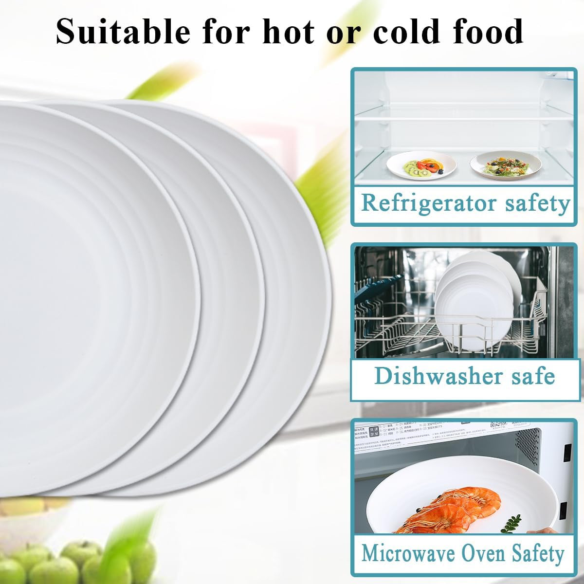 Set of 12 Durable 9-Inch White Plastic Plates - Reusable Unbreakable Dinnerware for Home, Kids, and Outdoor Activities