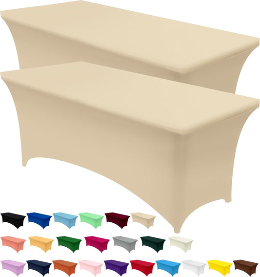 Spandex Tablecloth 2 Pack [6FT, Champagne] Tight, Fitted, Washable and Wrinkle Resistant Stretch Table Cloth Rectangle Cover for Trade Show, Weddings & Parties [72Lx30Wx30H Inch]