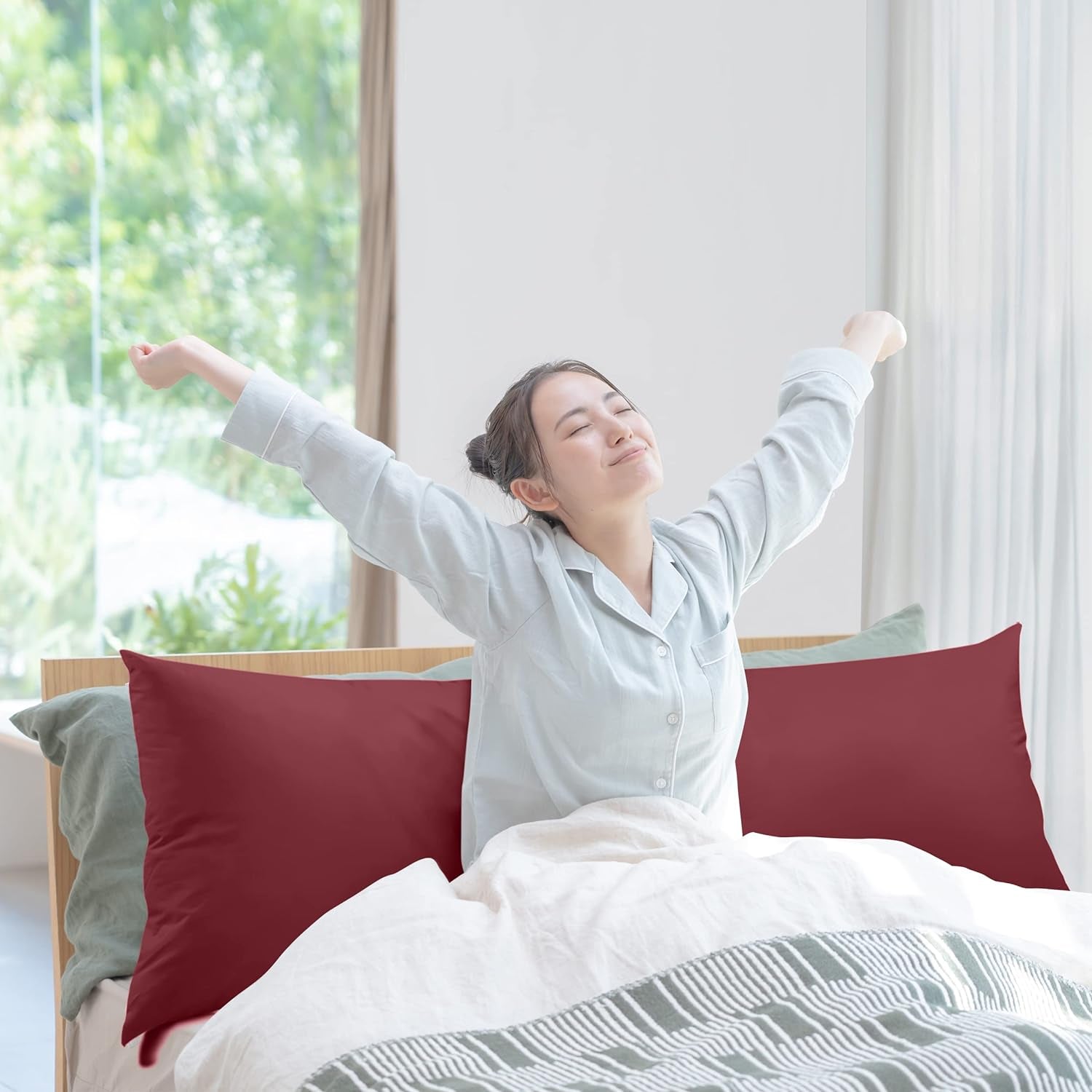 Full Body Pillow for Adults (Burgundy, 20 X 54 Inch), Long Pillow Insert for Sleeping, Ideal for Side Sleepers