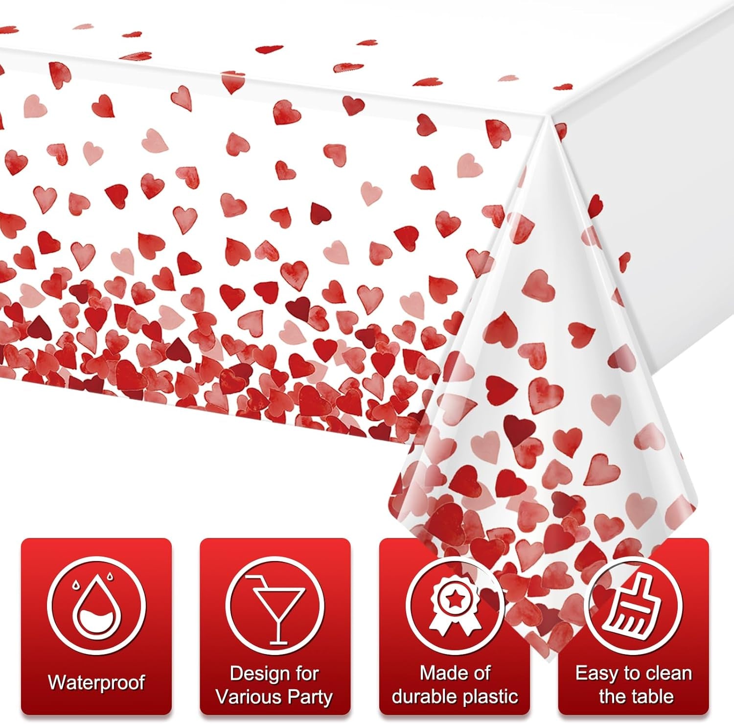 3 Pack 54 X 108In Valentines Tablecloth Disposable Plastic Love Heart Table Cloth Rectangle Table Cover for Galentines Day Wedding Engagement Valentine'S Party Decorations