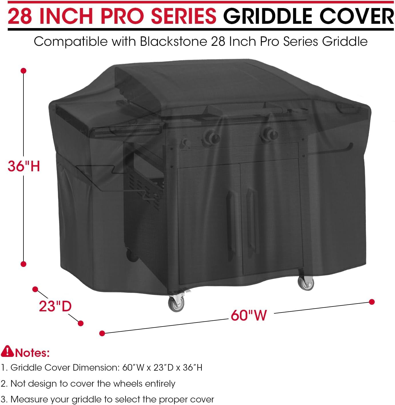 Griddle Cover for Blackstone 28 Inch Proseries Grill, Outdoor 60 Inch Flat Top Gas BBQ Grill Cover，Unique UV Resistant Waterproof Vinyl with Polyester Lining, All Weather Protection