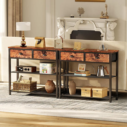 Console Sofa Table with Storage Shelf for Entry Way, Small 30'' Entryway Table with 2 Fabric Drawers, Industrial Display Shelves for Hallway, Entrance, Foyer, Rustic Brown