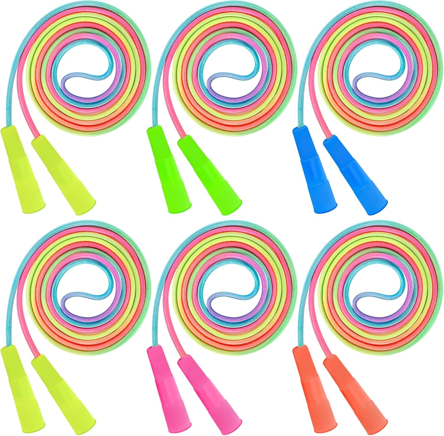 Kids Jump Rope, Colorful Gradient Nylon Skipping Ropes for Children, 7.55FT Adjustable Length, Plastic Handles, Lightweight Jumping Ropes for Schools, Events, and Family Fun