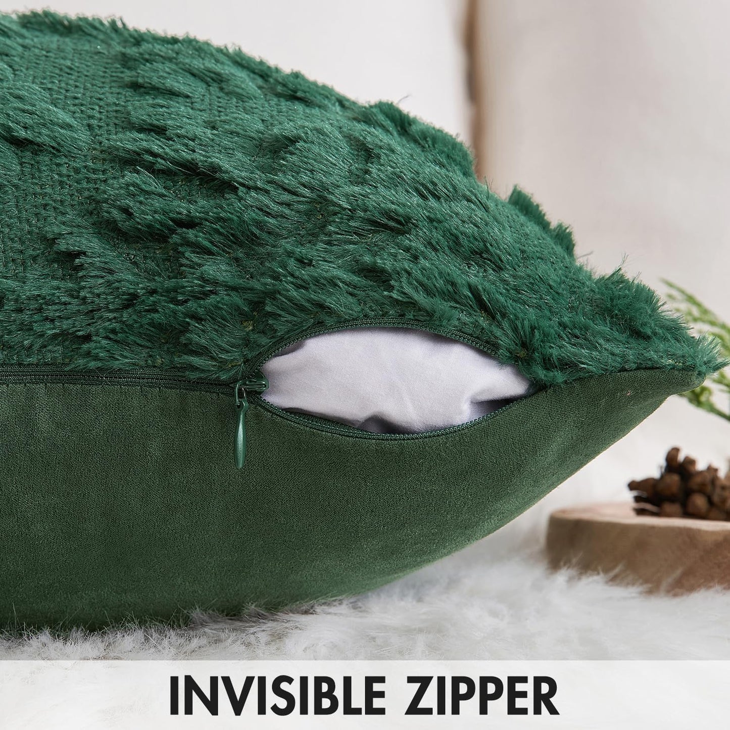 Christmas Dark Green Throw Pillow Covers Snowflakes Decorative 18×18 Inch Faux Wool Winter Festival Couch Pillow Covers Set of 2 Farmhouse Holiday Home Decors for Sofa Livingroom Bed