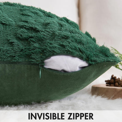 Christmas Dark Green Throw Pillow Covers Snowflakes Decorative 18×18 Inch Faux Wool Winter Festival Couch Pillow Covers Set of 2 Farmhouse Holiday Home Decors for Sofa Livingroom Bed