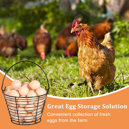 Set of 3 Black 8-Inch Round Wire Egg Baskets with Handle for Collecting Fresh Chicken and Duck Eggs, Ideal Countertop Storage Solution