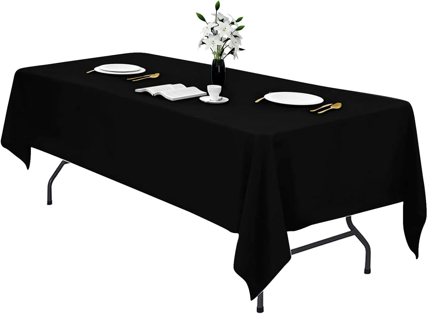 Black Table Cloth for Rectangle Table - 60 X 84 Inch Tablecloths Rectangular Waterproof Washable Wrinkle Resistant for 6 FT Wedding Cocktail Party