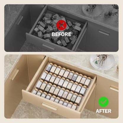 Spice Drawer Organizer, 8 Pack Clear Seasoning Organizer Rack, Kitchen Spice Rack Organizers for Drawer/Countertop (Jars Not Included, Expandable from 11" to 22" Wide)