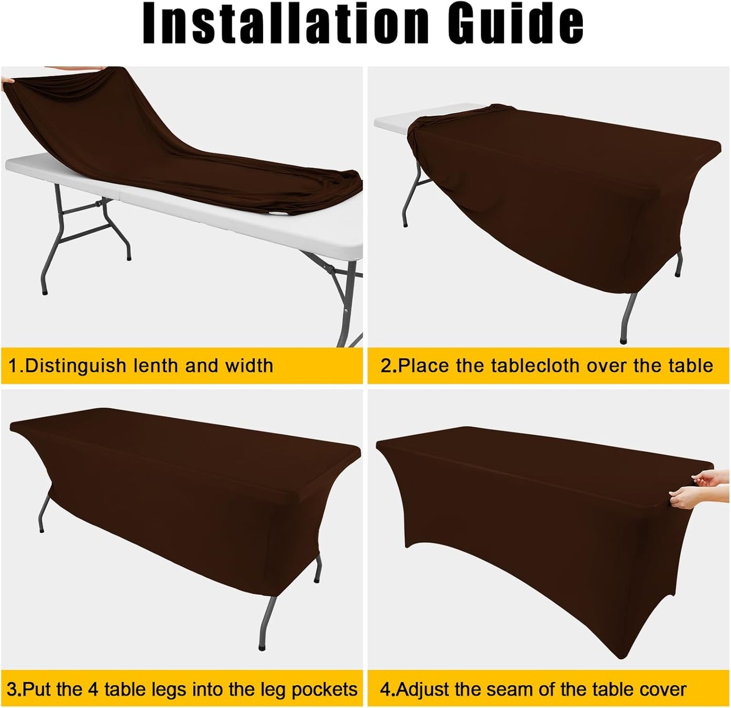 2 Pack Spandex Table Cloth 4FT, Elastic Fitted Stretch Tablecloths, Washable and Wrinkle Free Rectangular Patio Table Cover for Outdoor, Wedding, Banquet & Parties (Coffee, 48Lx30Wx30H Inch)