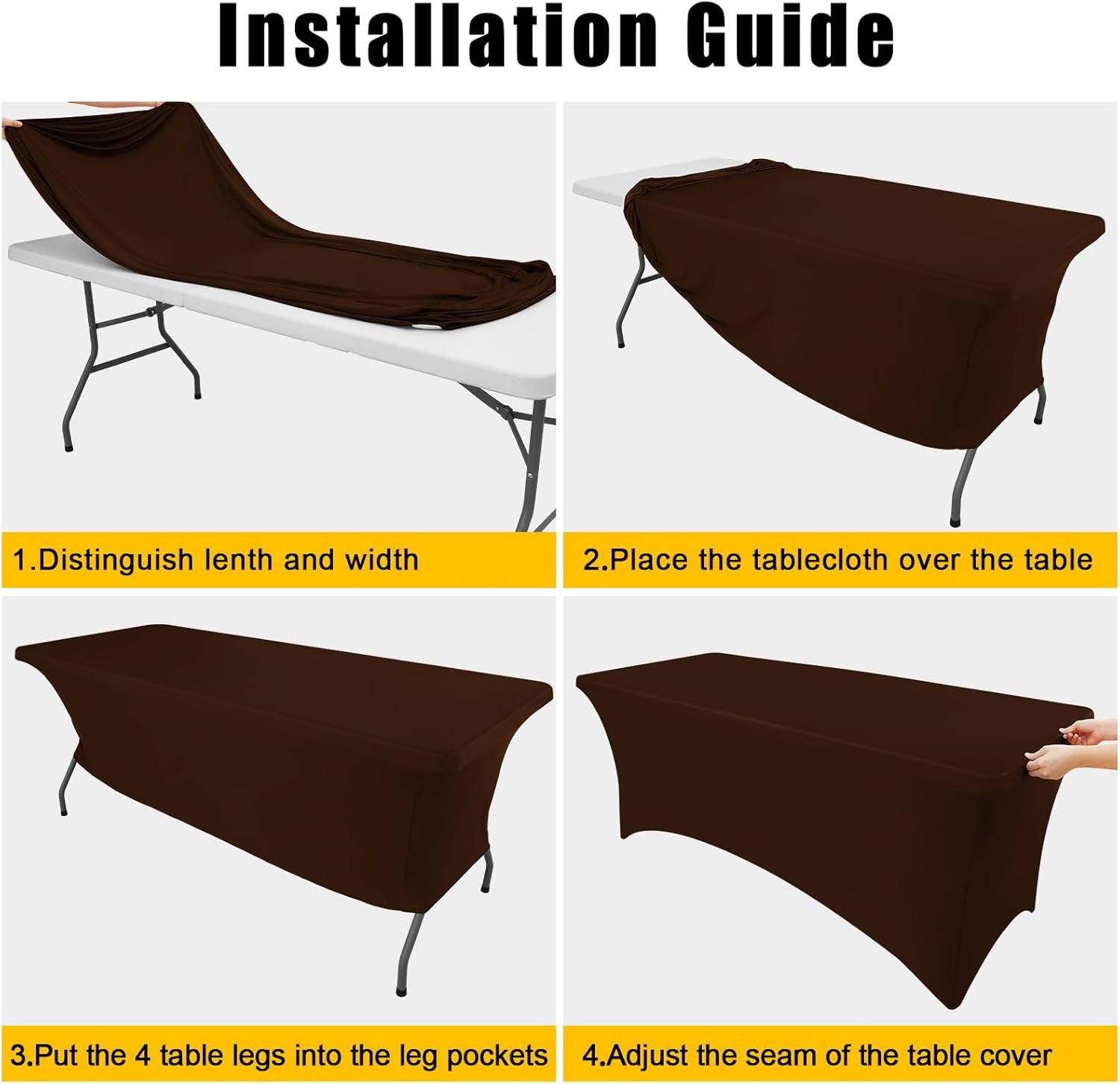 2 Pack Spandex Table Cloth 4FT, Elastic Fitted Stretch Tablecloths, Washable and Wrinkle Free Rectangular Patio Table Cover for Outdoor, Wedding, Banquet & Parties (Coffee, 48Lx30Wx30H Inch)