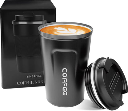 Insulated Travel Coffee Mug, Spill & Leak Proof, Portable to Go Camping Stainless Steel Coffee Tumbler, Reusable Thermal Coffee Cup with Lid for Hot & Cold Drinks (2Nd-Black, 12 OZ)