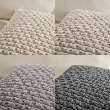 Set of 4 Farmhouse Neutral Decorative Throw Pillow Covers 18X18 Inch for Couch Bed Sofa Bedroom, Modern Boho Home Decor, Soft Fluffy Textured Corduroy Cute Grey Series Cushion Case 45X45 Cm