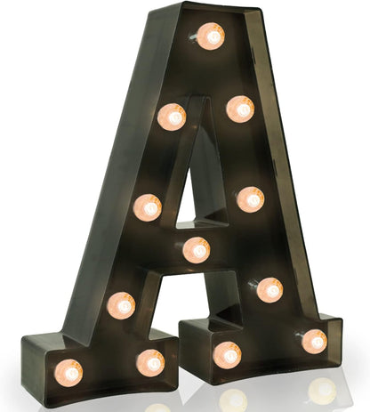 Light up LED Letter Marquee Sign - Alphabet Marquee Letters with Lights for Wedding Birthday Party Christmas Night Light Lamp Home Bar Decoration A, Black