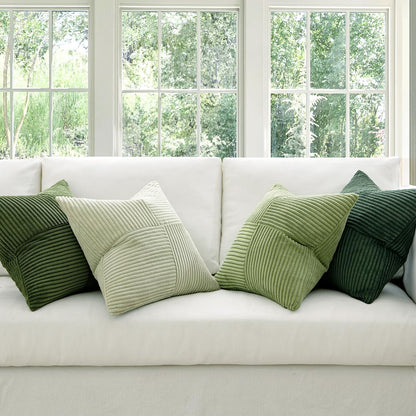 Christmas Green Decorative Throw Pillow Covers 18X18 Inch Set of 4 Boho Farmhouse Cushion Covers Mordern Nordic Pillow Cases Soft Corduroy Gradient Home Decor for Couch Sofa Living Room Bed