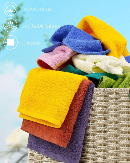 Wash Cloths for Your Body 24-Pack Washcloths Soft Cotton Face Cloths, Large Shower Wash Cloth Set (8 Colors 13” X 13”) 100% Cotton Small Towels for Bathrooms and Guestroom