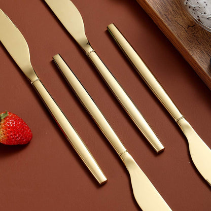 Set of 4 Titanium-Plated Gold Stainless Steel Dinner Knives - Dishwasher Safe Butter Knives