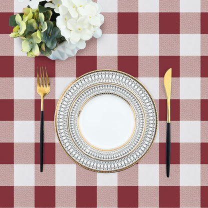 Rectangle Waterproof Vinyl Table Cloth, Buffalo Flannel Backed Tablecloth, Wipeable Plastic Table Cover for Dinner, Kitchen, Outdoor (60" X 84", Burgundy and White)