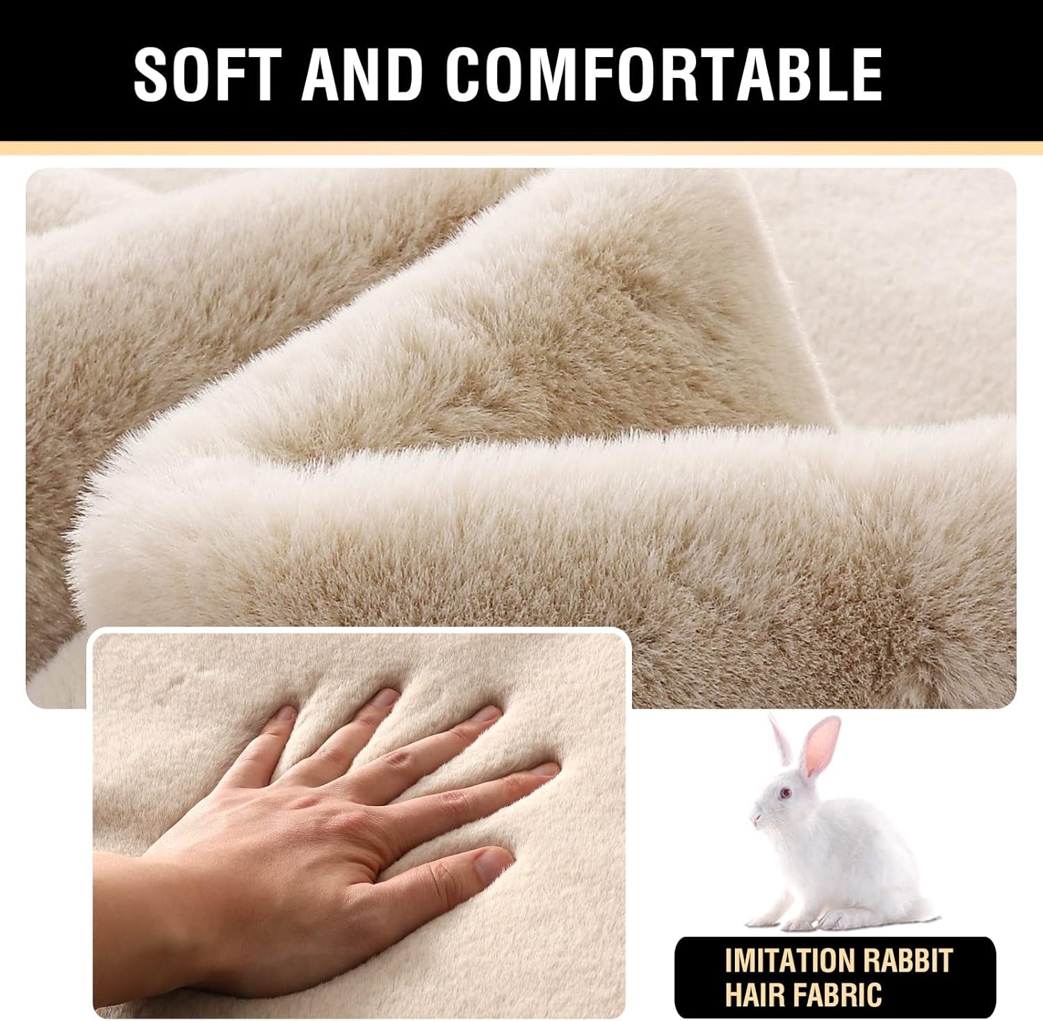 Area Rug Super Soft Faux Fur Rugs 2X3 Feet Modern Unisex Beige Tufted Solid High Pile Machine Made Faux Fur Area Rug for Nursery Room, Living Room, Home Office