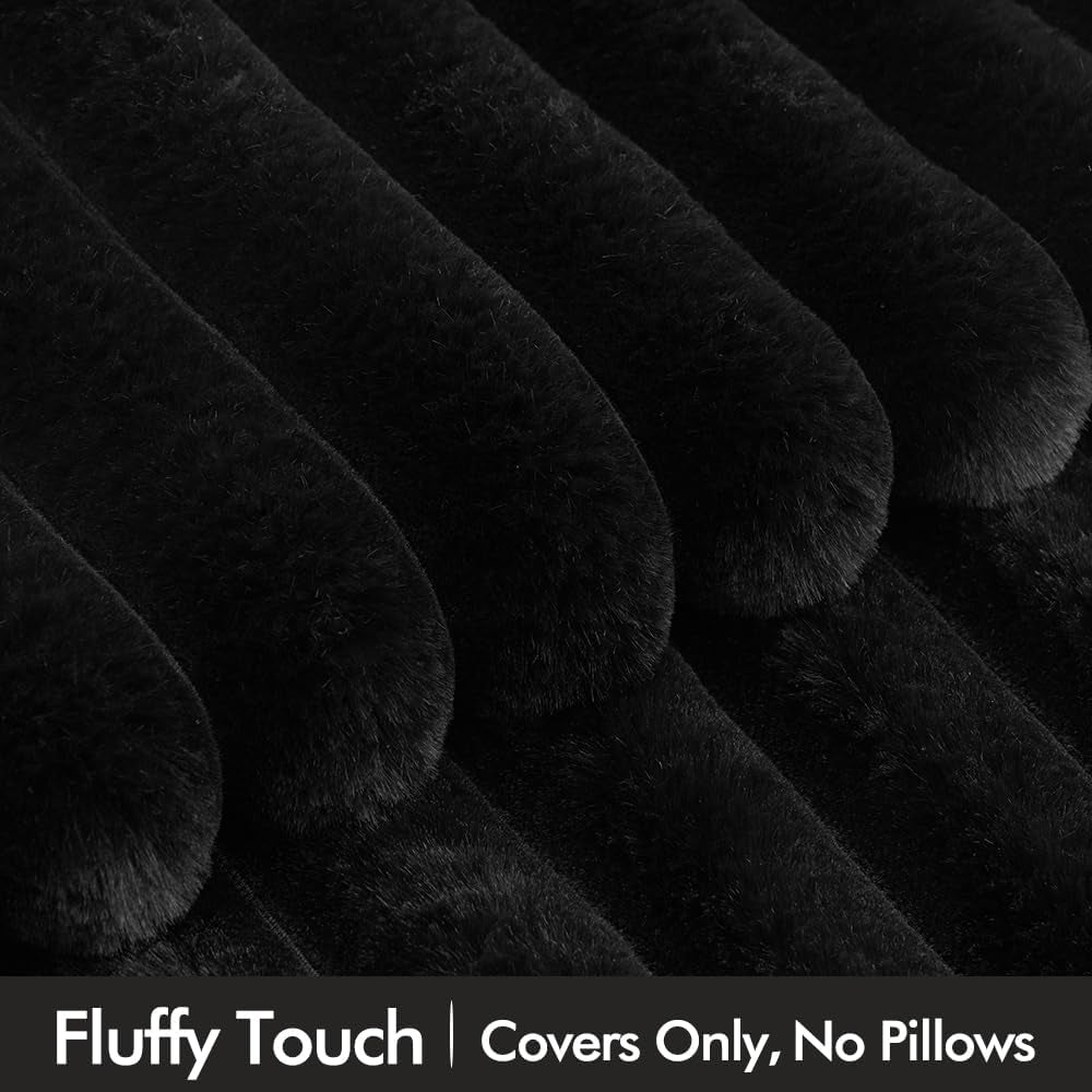 Faux Fur Plush Decorative Throw Pillow Covers Set of 2 Luxury Soft Fluffy Striped Pillowcases Cushion for Sofa Couch Bed Living Room Black 18X18 Inch