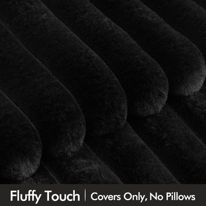 Faux Fur Plush Decorative Throw Pillow Covers Set of 2 Luxury Soft Fluffy Striped Pillowcases Cushion for Sofa Couch Bed Living Room Black 18X18 Inch