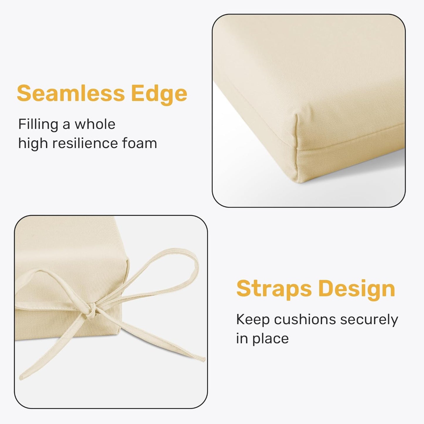 Outdoor Chair Cushions Pack of 4, Water Resistant Patio Cushions with Ties, High Density Sponge Filling Square Corner Seat Cushions for Outdoor Furniture, 18.5"*16"*3", Beige