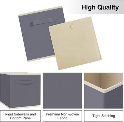 Fabtotes Storage Bins 6 Pack Collapsible Storage Cubes, 11"X10.5"X10.5" Large Book Organizer Boxes with Handles and Cardboard, Baskets for Organizing Closet Shelves (Grey)
